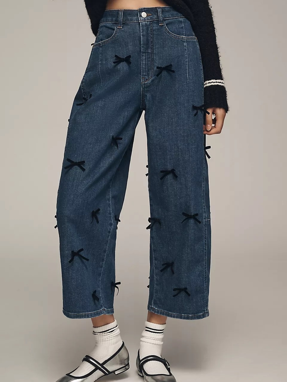 Anthropologie Pilcro Kenna Bow Barrel Jeans Cropped Mid Rise Heritage Denim 28 - Picture 1 of 13
